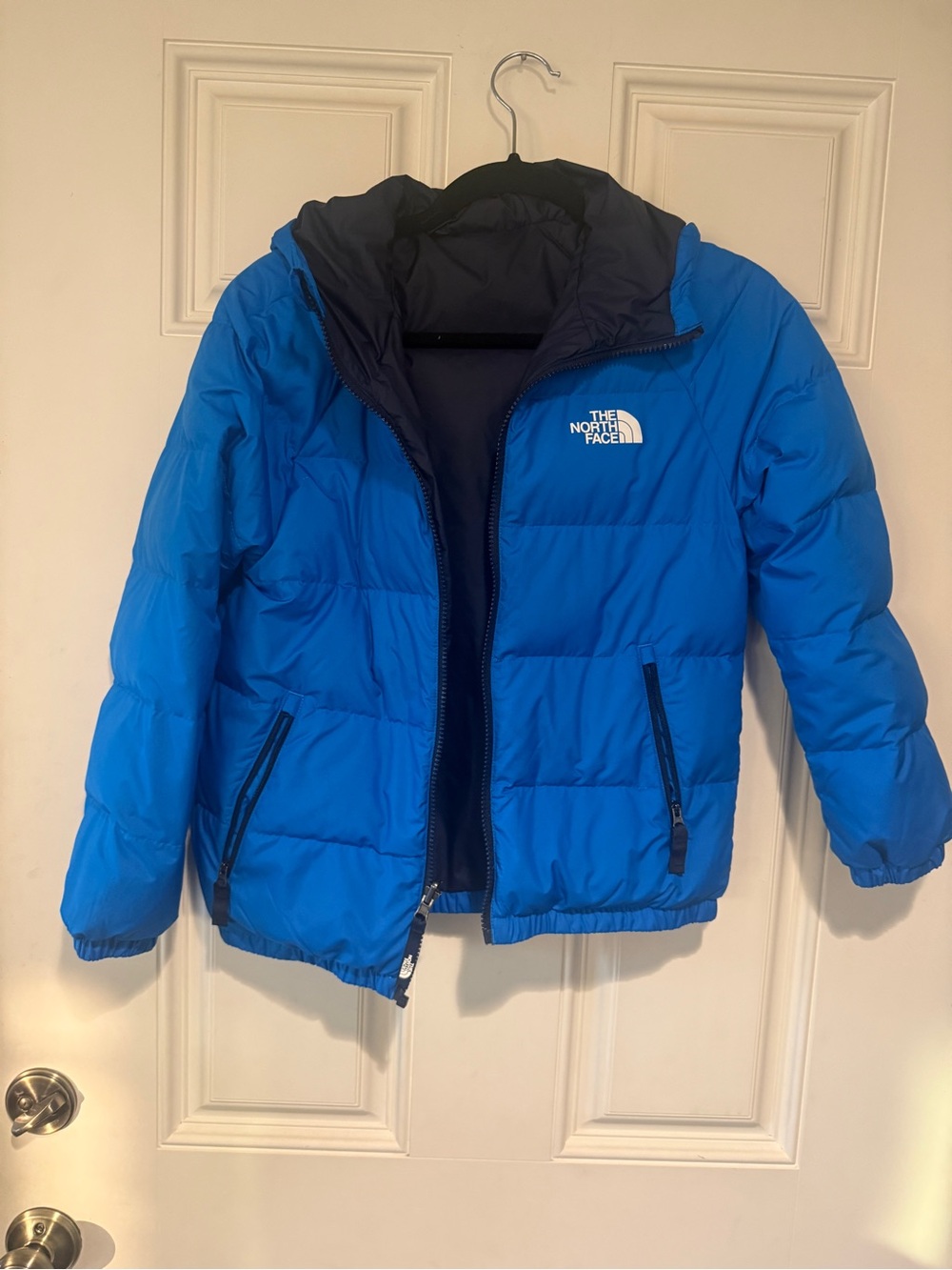The North Face Kids Blue Puffer Jacket with Navy Lining